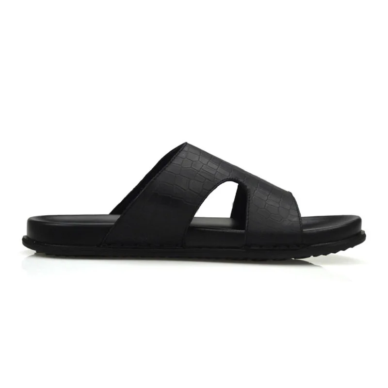 Новинка модные мужские тапочки из натуральной кожи нескользящие домашние