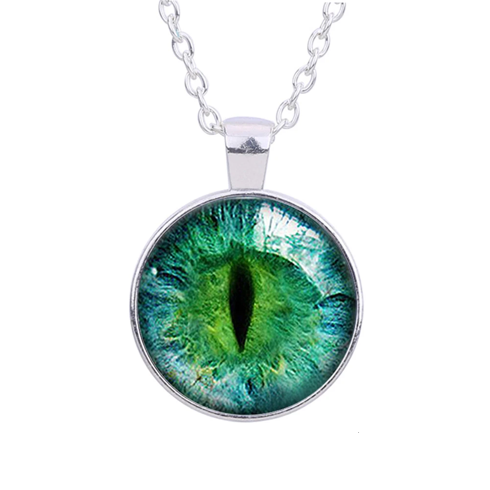 Женское колье с подвеской кошачий глаз синее или зеленое Винтажное чокер ручной