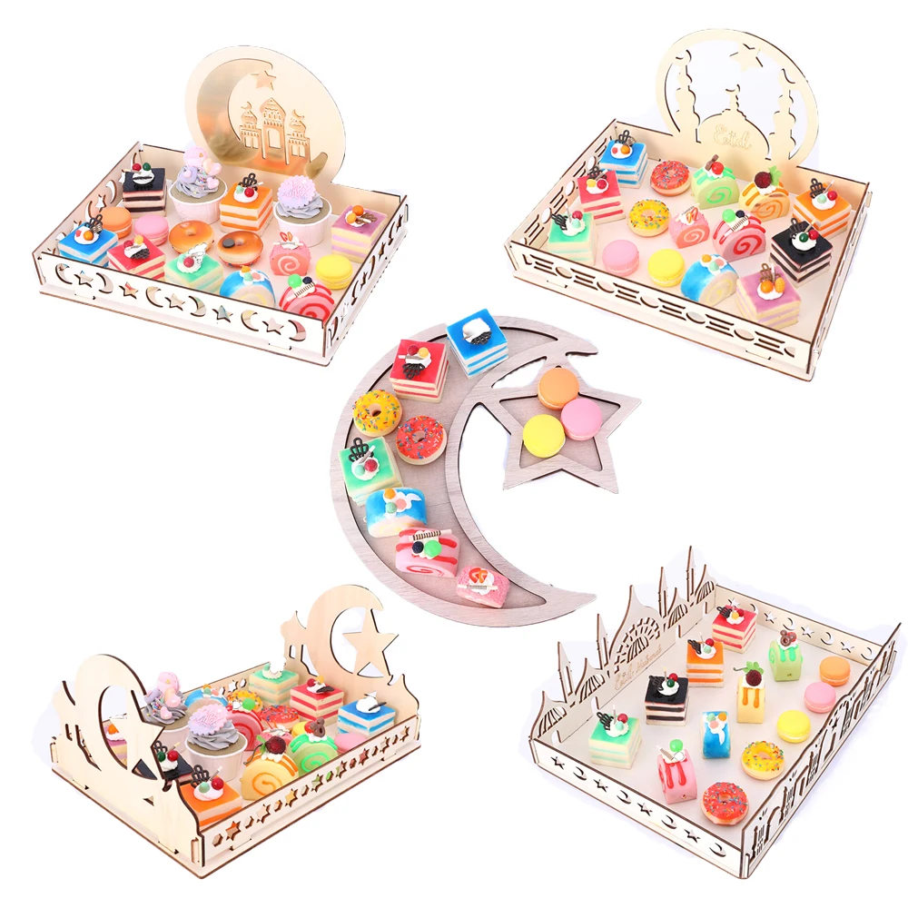 

Wooden Eid Mubarak Decoration for Home Islamic Ramadan Kareem Muslim Party Decor Food Tray Gifts Dinner Plate Dessert