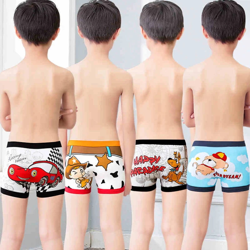 4 шт./лот нижнее белье для мальчиков с мультяшными машинками мягкие дышащие шорты