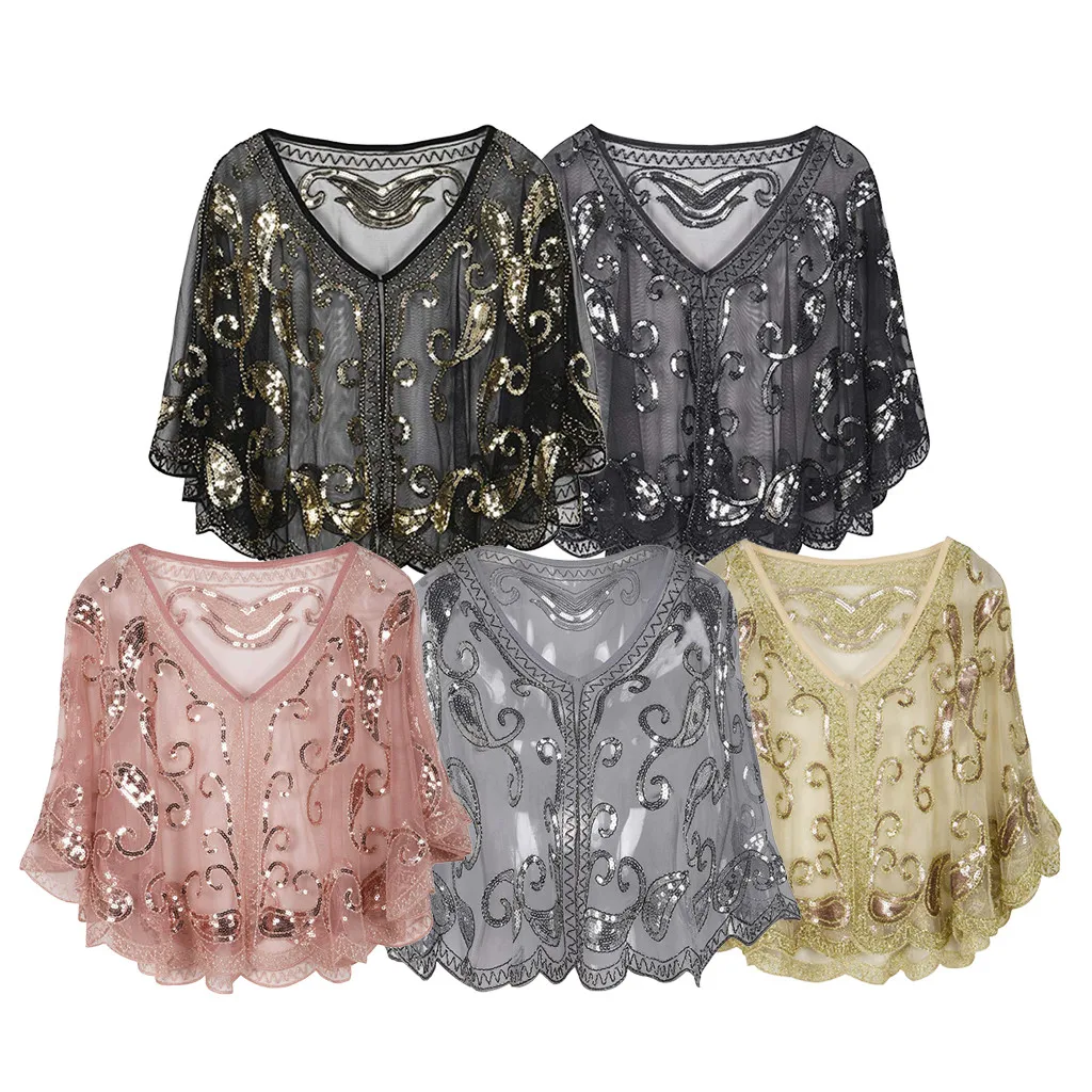 Женские популярные свободные накидки украшенные бисером блестками вечерние