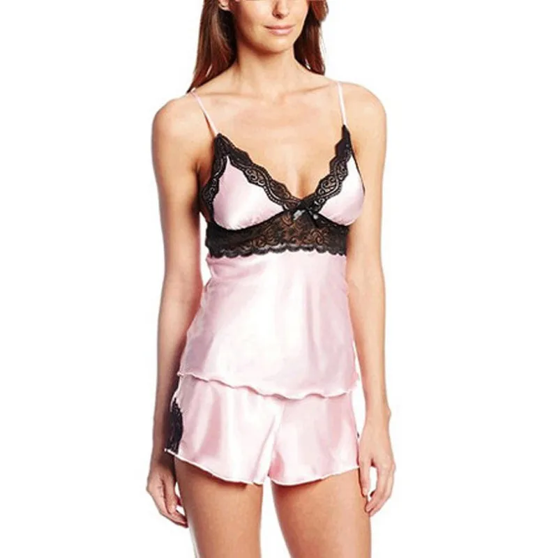 

Ladies Sexy Pajamas Sets Women Strap V-neck Sleepwear Sets Lace Decor Nightwear Large Size Set