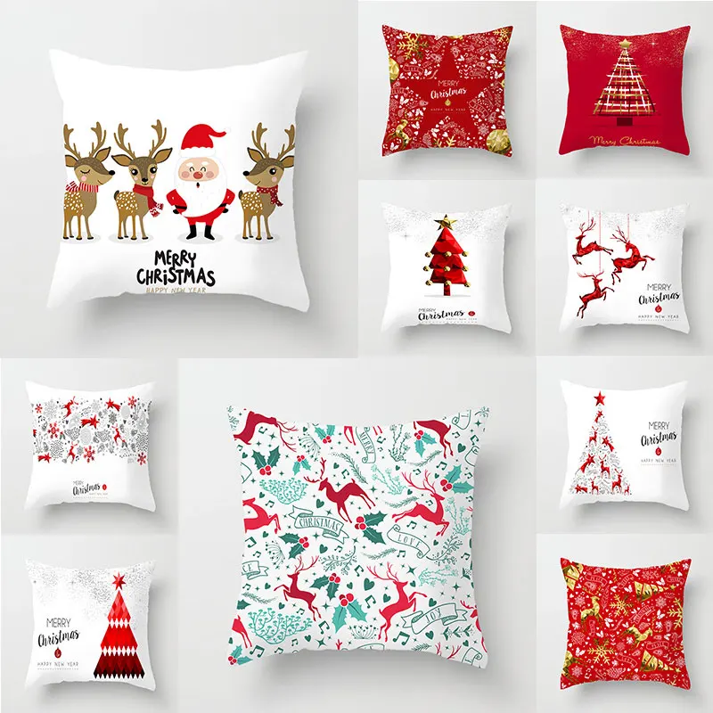 Рождественский декоративный чехол для подушки с принтом лося Белый Наволочки