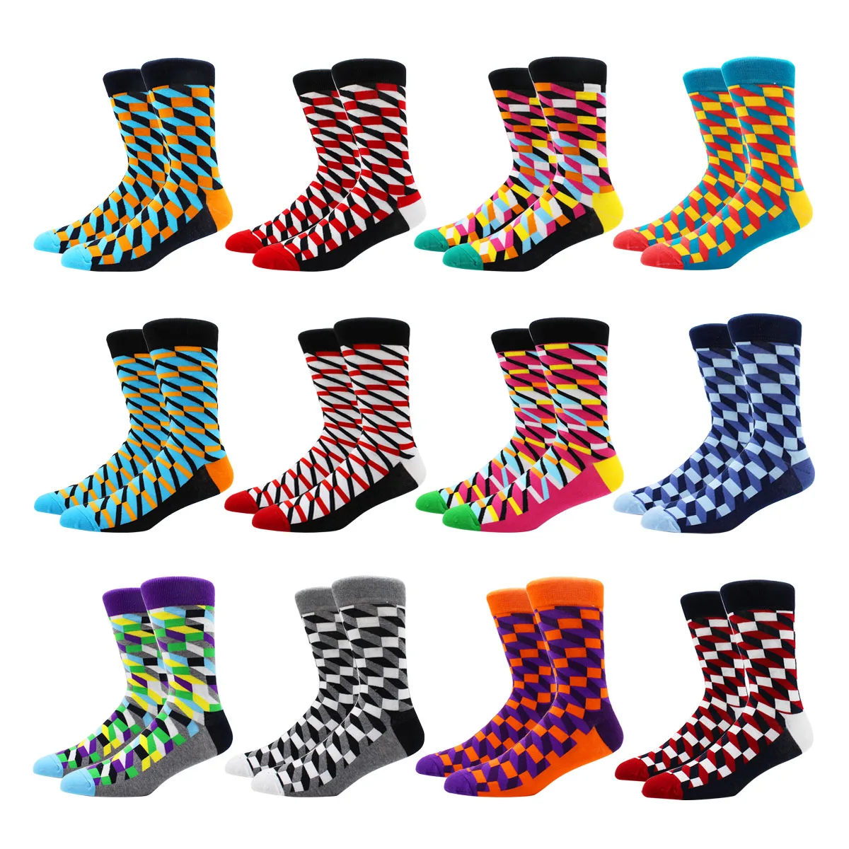 

Wholesale Women and Men Combed Cotton Socks Grid Pattern Long Tube Happy Funny Socks Novelty Skateboard Crew Casual Socks Men