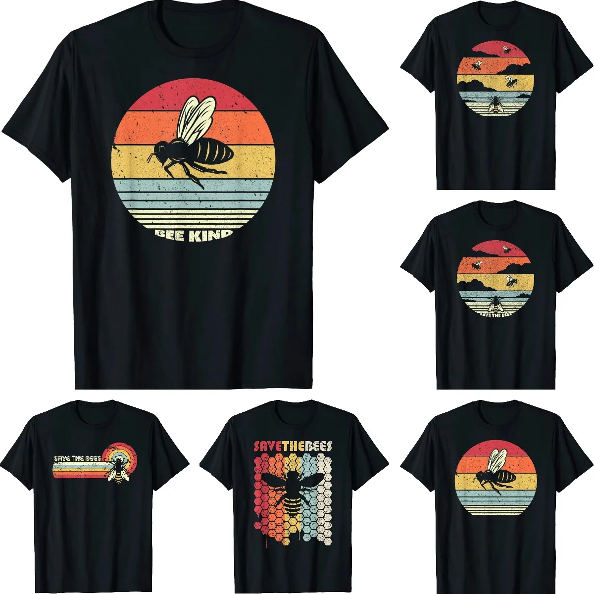

Bees Retro Honeycomb Beekeeping Honey Bee Lovers 2022 New Trendy Hot Sale Men High Quality T Shirts
