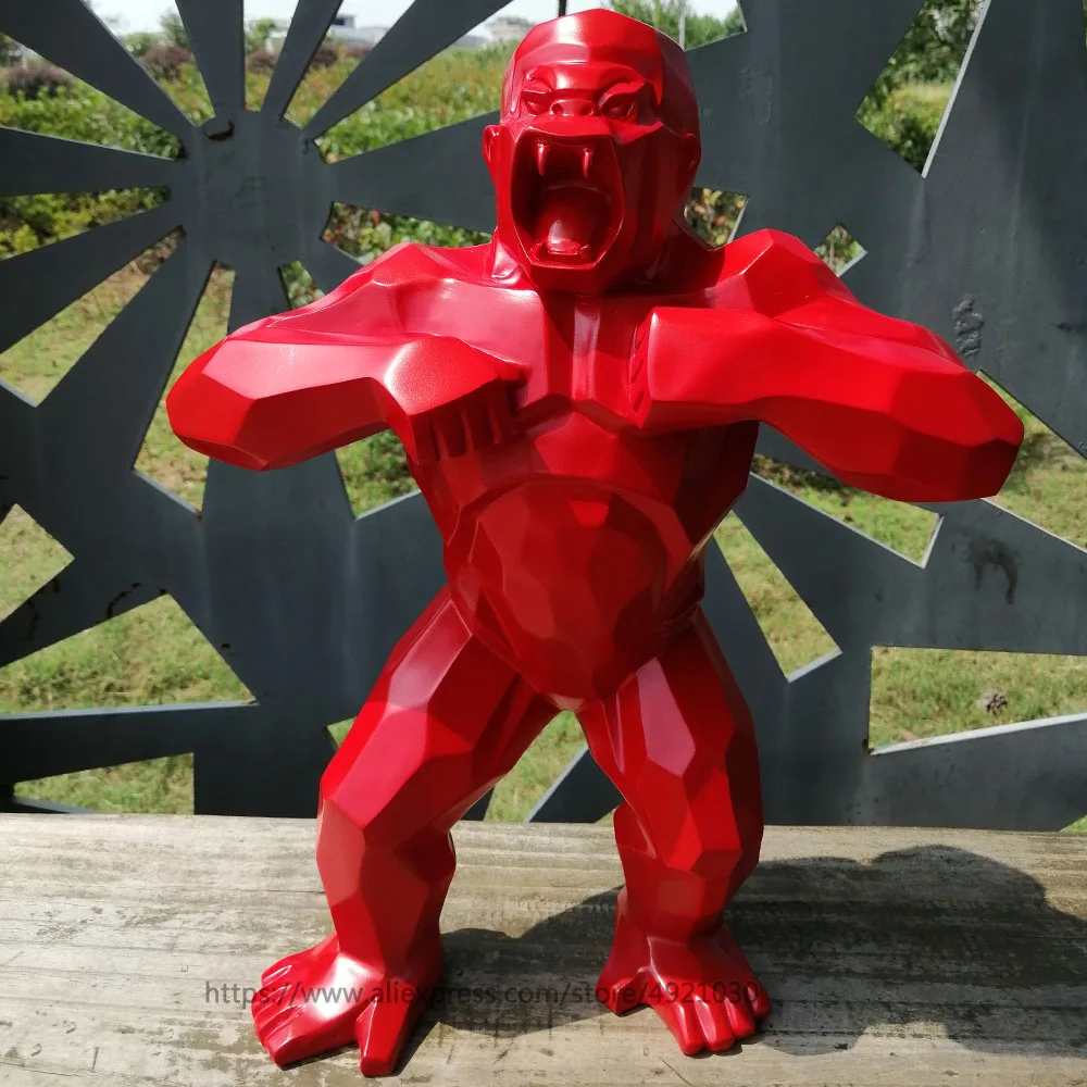 red 1" Большое Искусство ремесло животное король конг череп Горилла Статуэтка обезьянки геометрические творческие украшения Смола Коллекционная для модели - Цвет: red