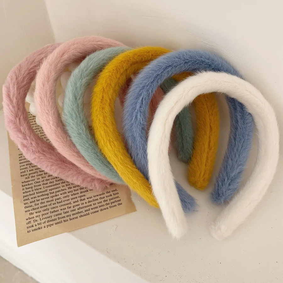 

Imitate Rabbit fur Headband For Women Thicken Plush Wide Hair Hoop Autumn Winter Warm Hair Bands For Girls New Hair Accessories