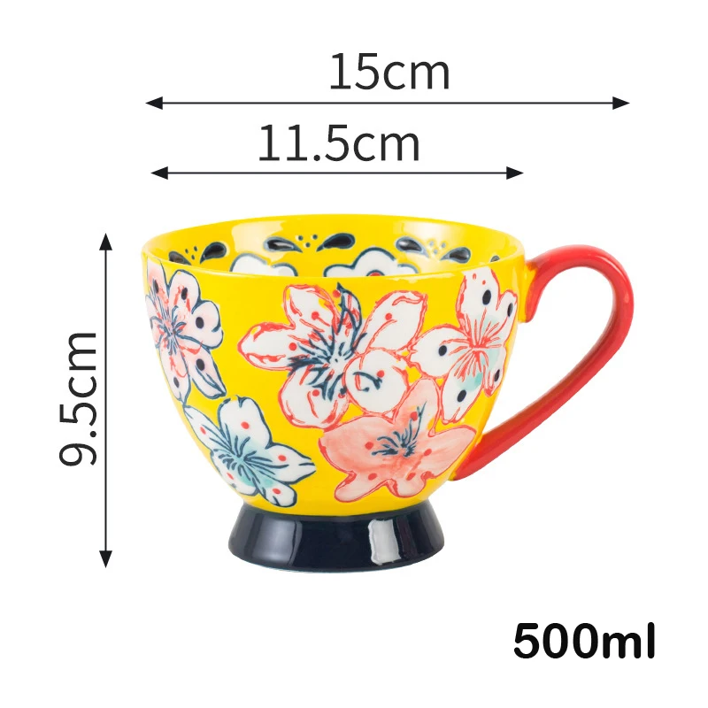 

Handpainted Colorful Floral Blossoms Glazed Ceramic Mug Personalized Coffee Tea Milk Water Cup Vintage Kitchen Home Office Decor