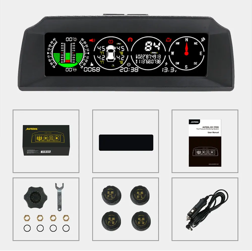 GPS-датчик скорости AUTOOL X91 HUD измеритель наклона TPMS рулон угла для всех автомобилей