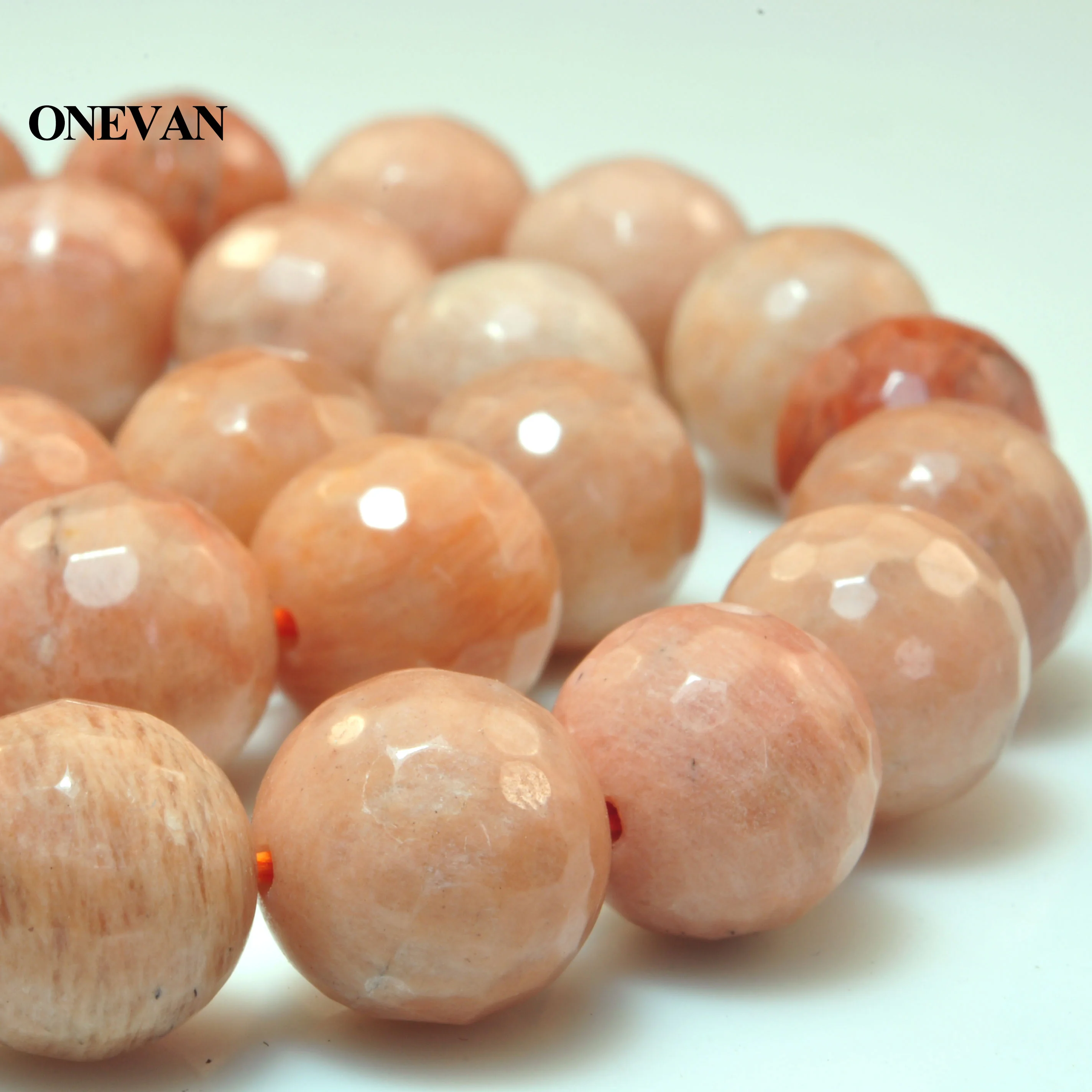 ONEVAN натуральный Sunstone Круглые граненые бусины 8 мм 10 гладкий камень браслет