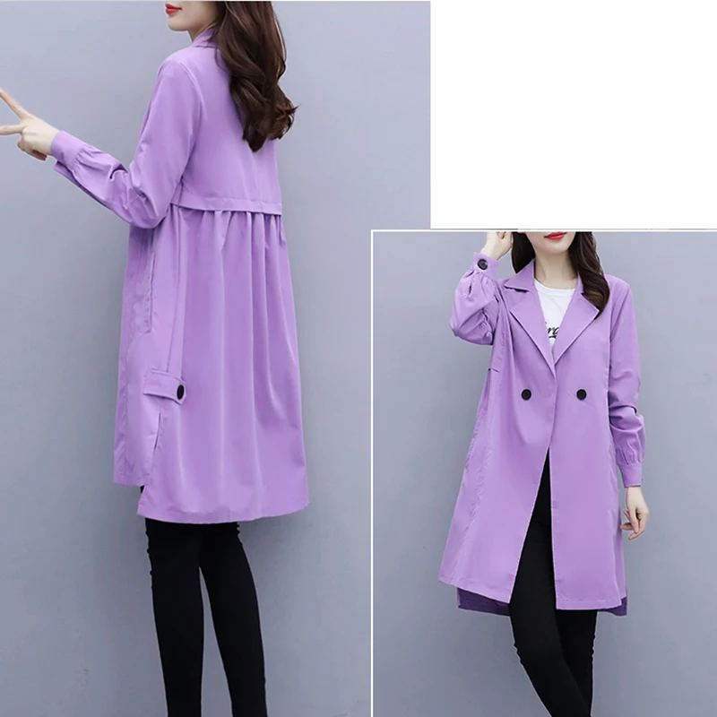 

Plus Size 5XL Women's Trench Coat Nice New Solid Autumn Thin Mid Long Outerwear Loose Khaki Female Windbreaker Basic Coats Tops
