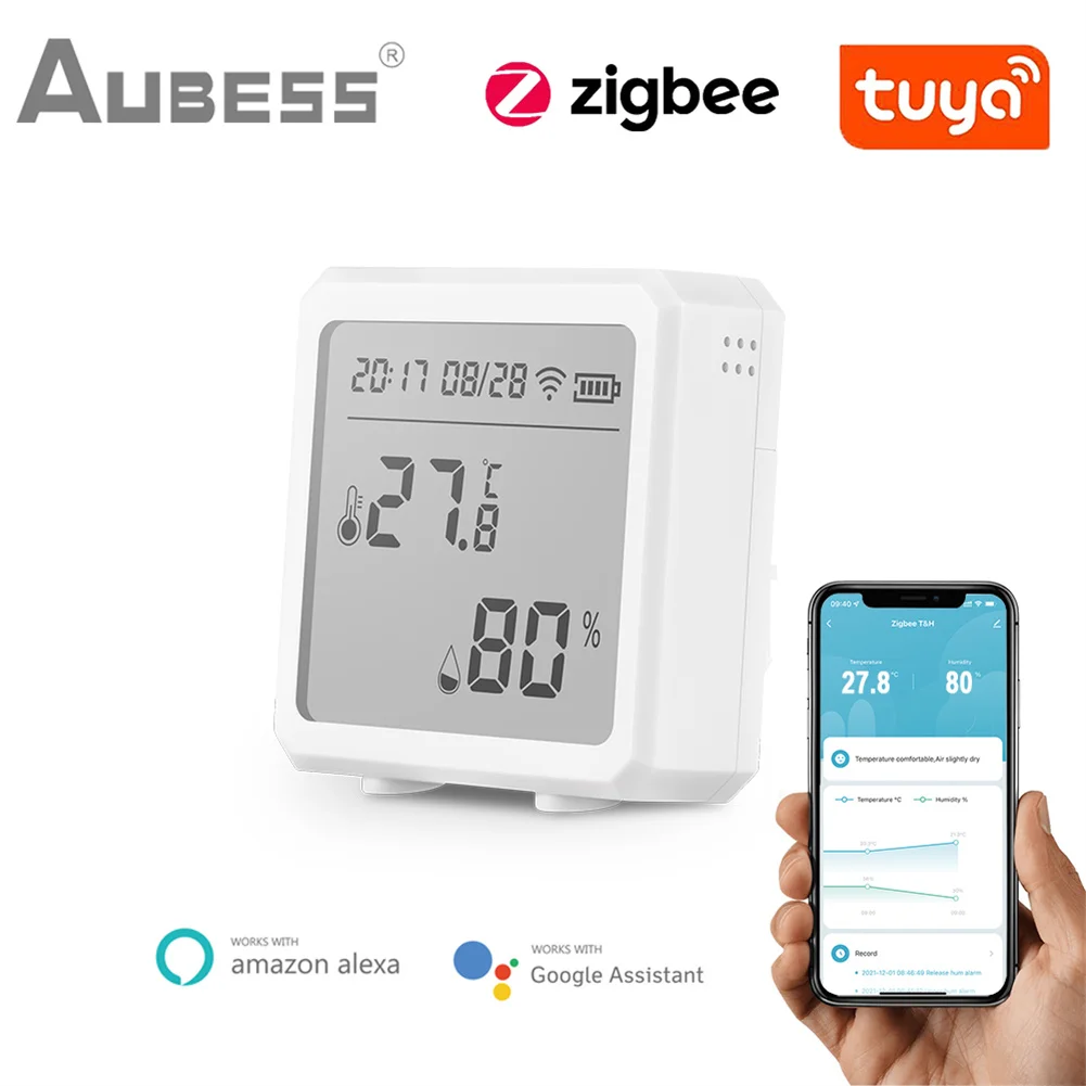 Датчик температуры и влажности Aubess Tuya ZigBee сенсорный ЖК-экран работает с Alexa Google Home
