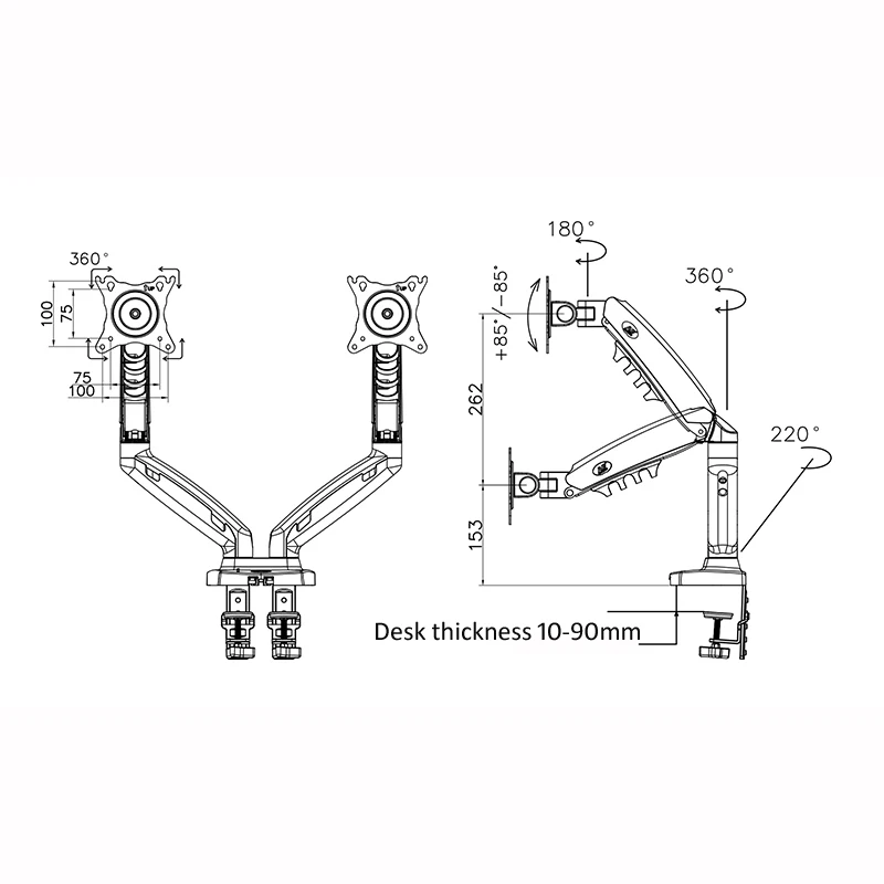 NEW NB QI F160 gas spring 10"-27" Dual Monitor Holder Arm desktop 360 rotate computer holder 2-9KG bracket |