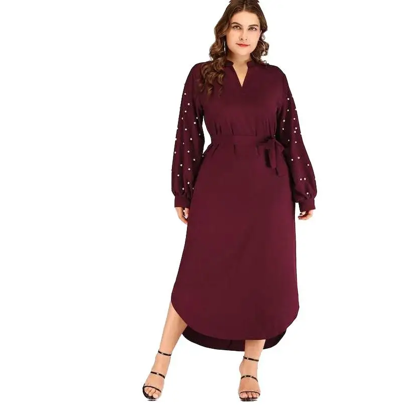 

5xl 6xl plus size fall winter dress burgundy big size women dress evening party maxi dress large size pearl elegant long dress