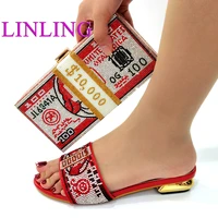 2021 autumn new coming italian design wedding high heel ladies shoes with bag set in red color for party