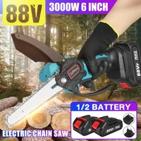 6 inch 88v 3000w electric pruning saw electric chainsaw woodworking garden logging electric chain saw power tool with 2 battery