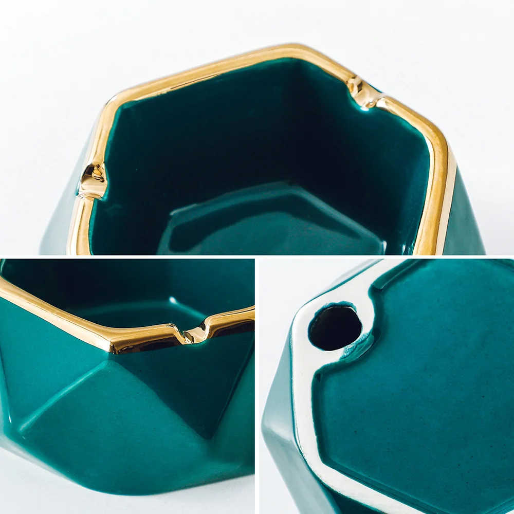 

Creative Household Portable Cigarette Holder Green Hexagonal Ceramic Crafts Ashtray Ornaments Birthday Gift Decor Accessories