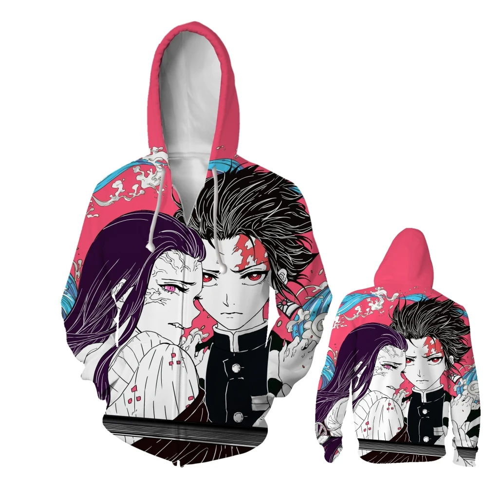 

Demon Slayer Kimetsu No Yaiba Anime Hoodie Cartoon Long Sleeve Zipper Sweatshirts Casual Tops Streetwear