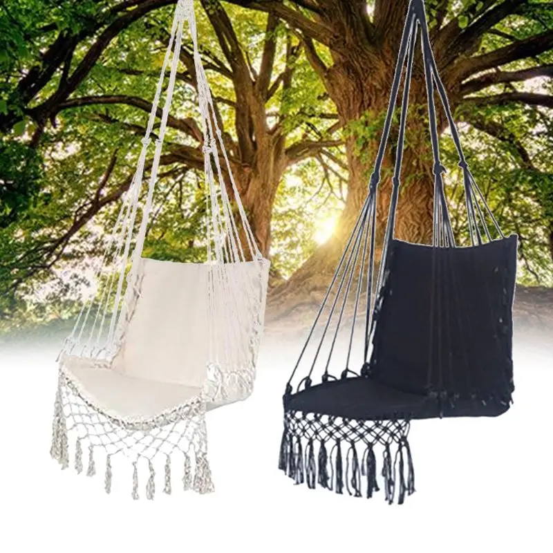 

Hammock Chair Macrame Swing Hanging Cotton Rope Hammock Swing Chair for Indoor and Outdoor Use