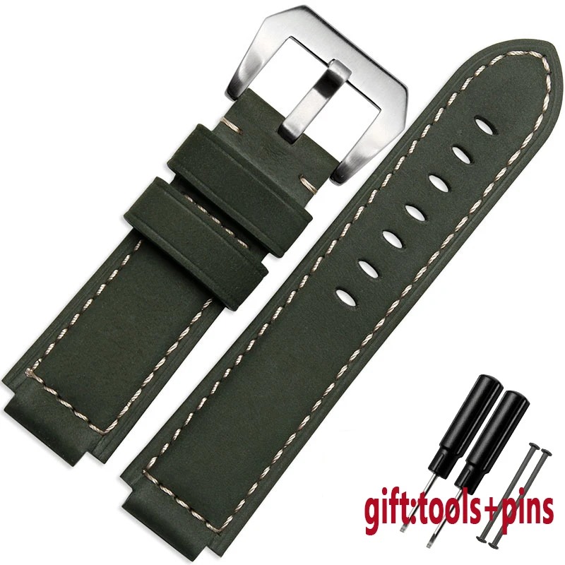 green-silver Качественный ремешок из натуральной кожи для мужчин Timex T49859 | T2N720 | T2p141 | T2n722 | 723 | 738 | 739 ремешок с ремешком из нержавеющей стали - Цвет ремешка: green-silver