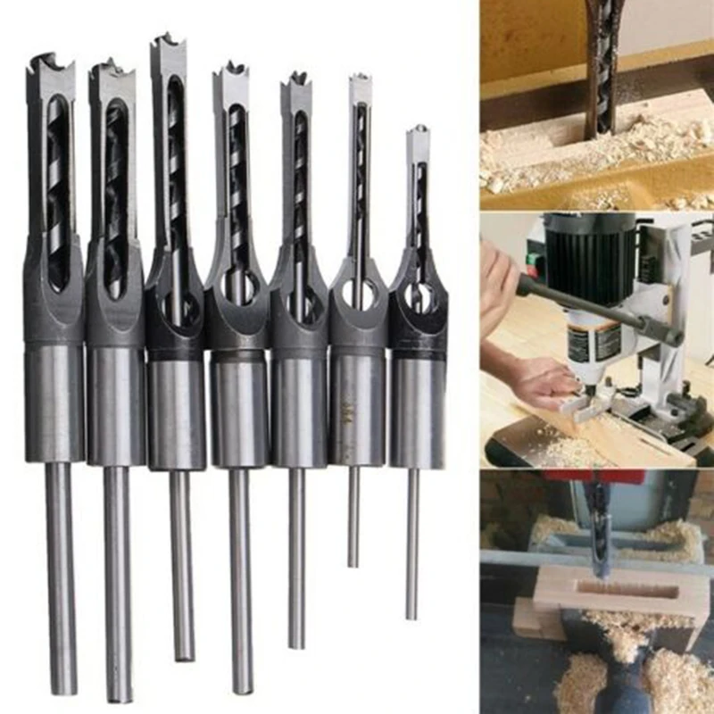 

7pcs Square Hole Saw Drill Bit Auger Mortising Chisel Carve Woodworking Tools