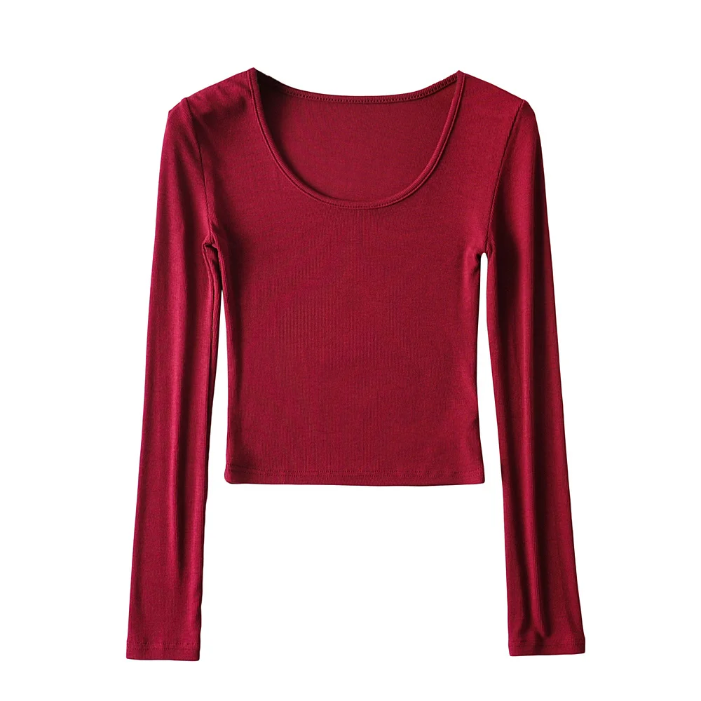 

Low round neck bottoming shirt women spring and autumn ins long-sleeved autumn and winter tight-fitting cotton t-shirt