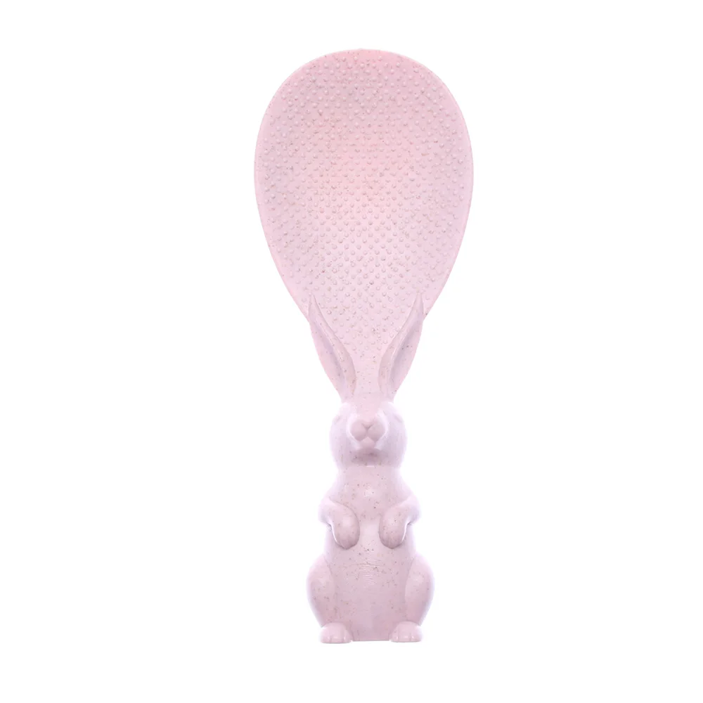 pink Кролик в форме стоячих кроликов рисовое весло NonSticky ложка здоровье пластик милый - Цвет: pink