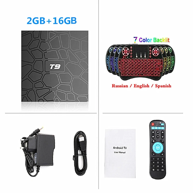 2GB16GB Add I8 Android 9,0 T9 tv Box 4 ГБ 32 ГБ/64 ГБ Smart tv Rockchip RK3318 1080P H.265 4K 2,4G/5 ГГц двойной wifi BT 4,0 медиаплеер телеприставка - Цвет: 2GB16GB Add I8