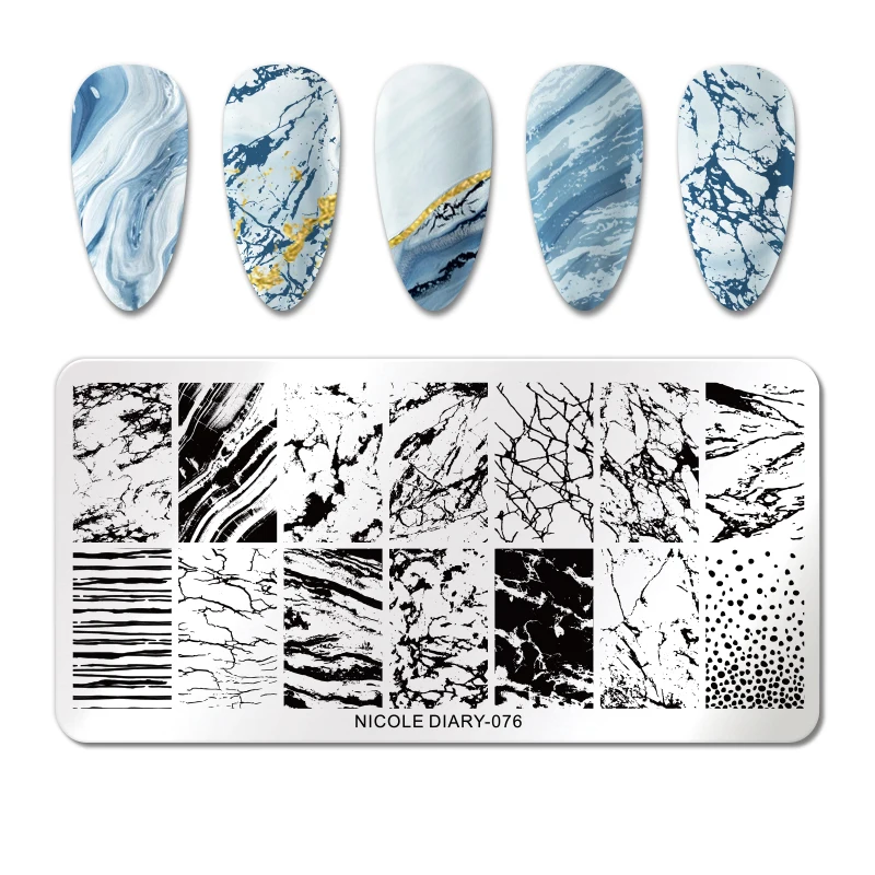 

NICOLE DIARY Artists Marble Nail Stamping Plates Geometric Lines Stamp Template Flower Leaf Image Printing Stencil DIY Mold