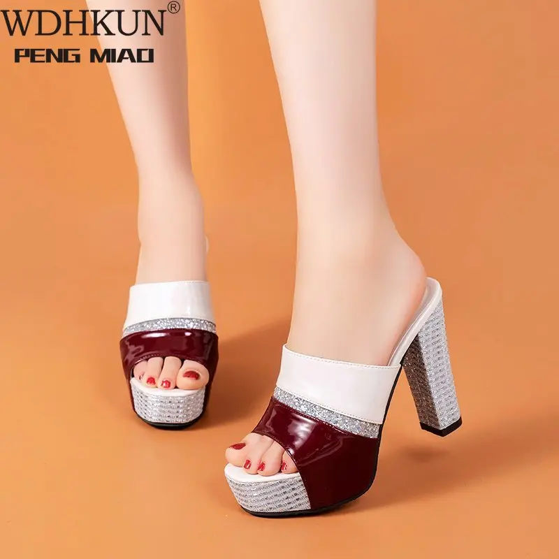 

Fashion Multicolour Open Toe Ankle Strap Women Sandals Sexy High Heels Lady Shoes Buckle 12.5cm Low Heel Summer Sandals