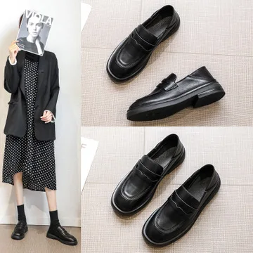 

2021 Shoes Woman Flats British Style Soft Platform Casual Female Sneakers Oxfords Women's Loafers With Fur Square Toe Dress