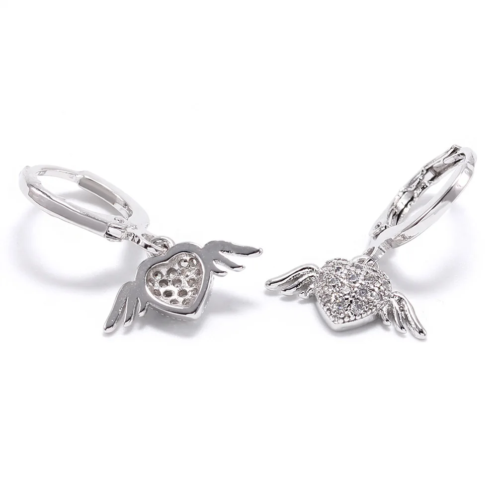 Маленькие модные серьги подвески с кубическим цирконием в форме сердца и ангела