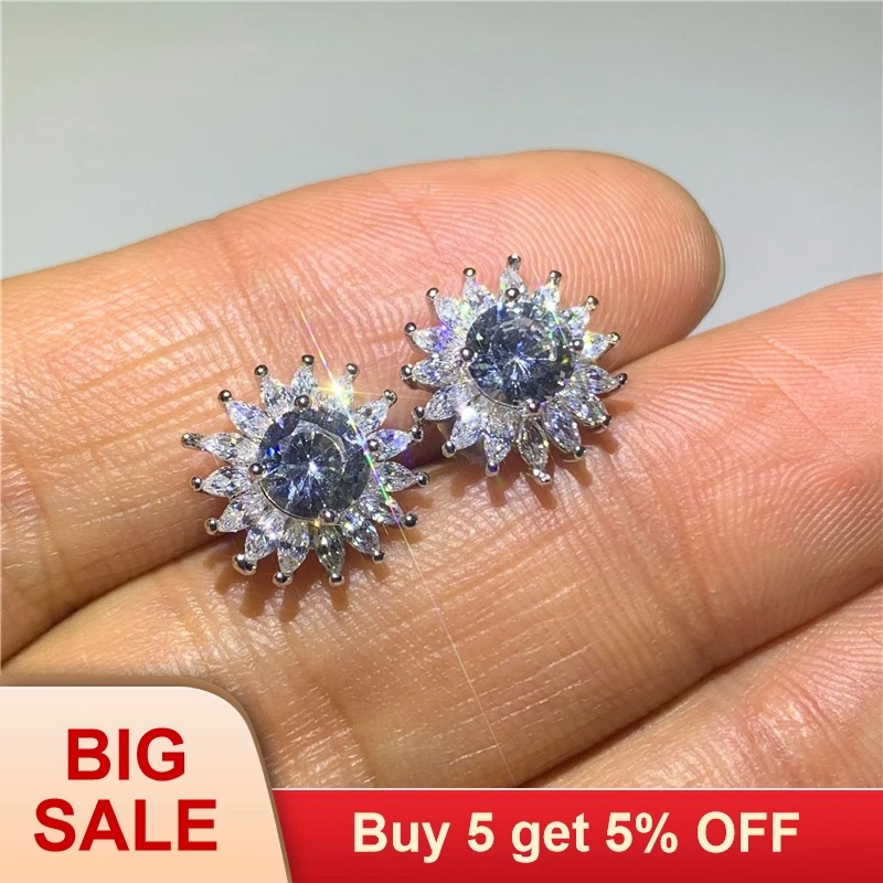 Женские серьги-гвоздики из серебра 925 пробы с фианитами | Украшения и аксессуары