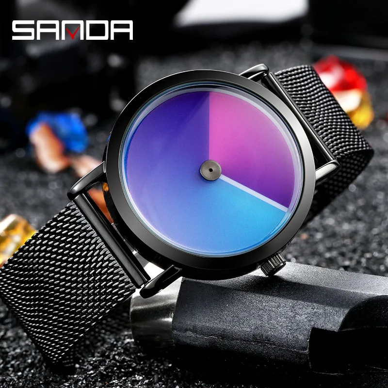 

Часы наручные мужские ультратонкие, деловые креативные кварцевые аналоговые с градиентным циферблатом, из нержавеющей стали