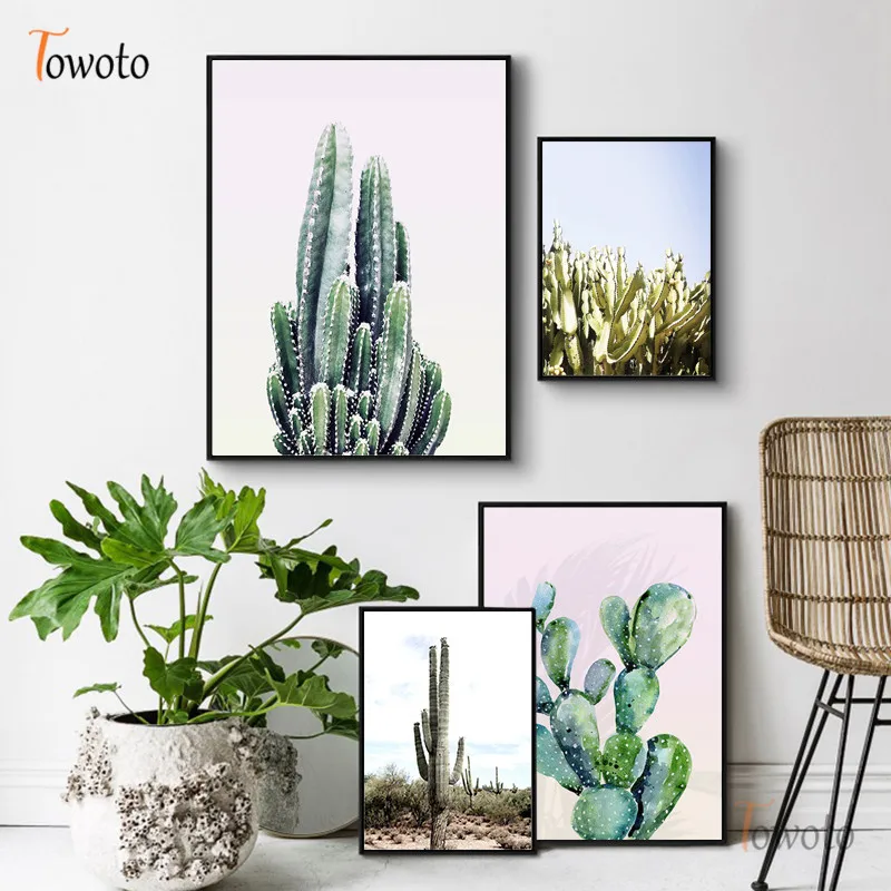 Растительный постер С КАКТУСОМ суккулентный принт пустынный пейзаж настенные