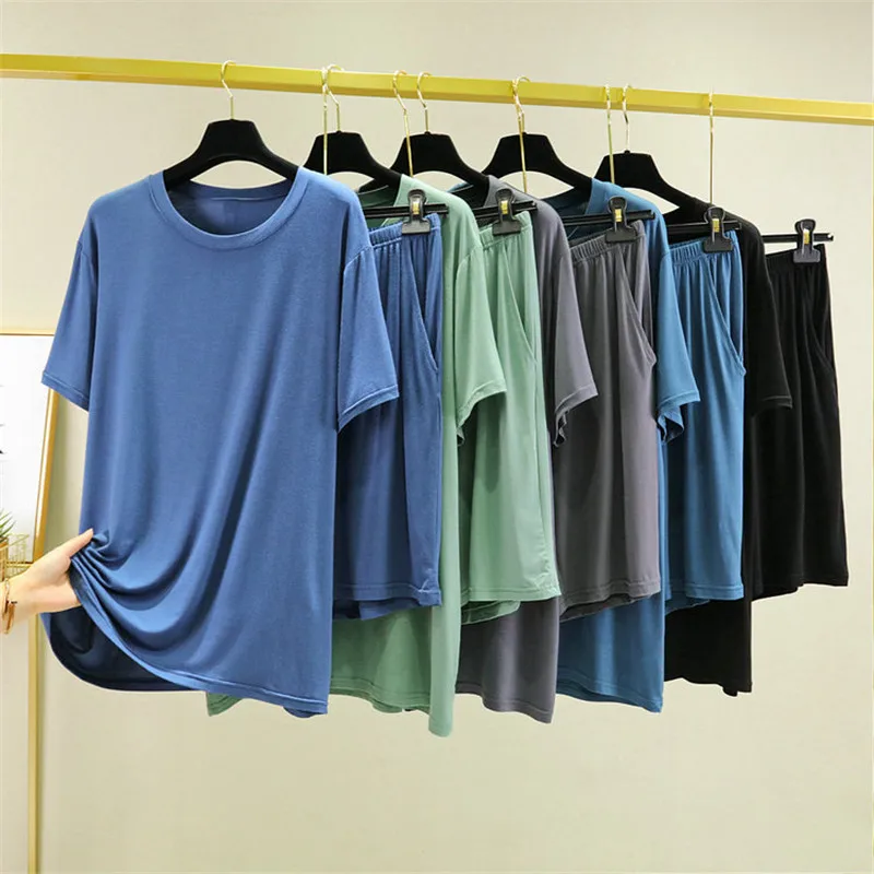 Комплект из 2 предметов 4XL 5XL 6XL размера плюс пижамы для Для мужчин летний лед шелк
