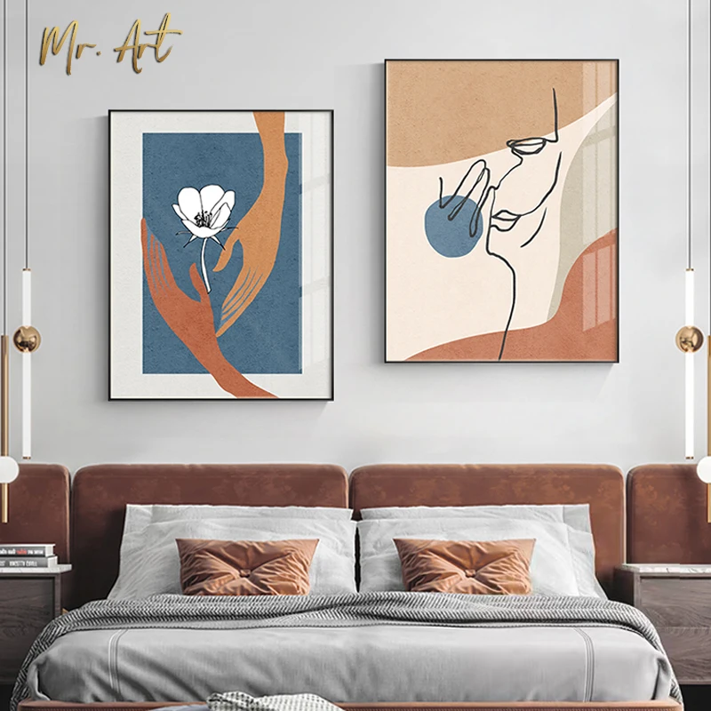 

Abstract Face Line Poster Plant Flower Leaf Canvas Art Prints Minimalist Wall Painting Boho Living Room Wall Pictures Home Decor