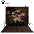 Фон для фотосъемки с изображением цветов и деревянного пола