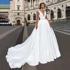 Атласное Бальное Платье MYYBLE Vestido de Noiva, свадебное платье с поясом, вышивкой бисером, V-образным вырезом, без рукавов, с открытой спиной, 2021, платье для невесты принцессы