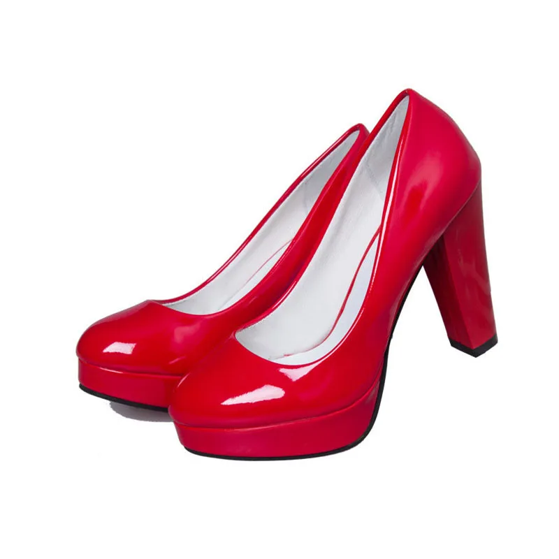 Туфли-лодочки женские на платформе высокий толстый каблук круглый носок