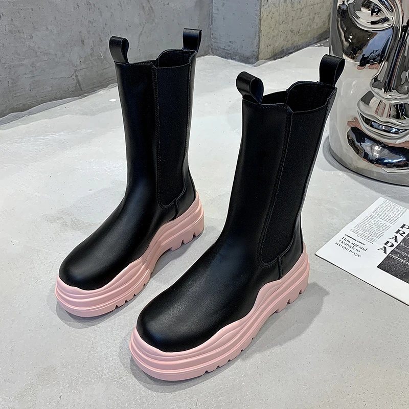 2021 Designer Brand Chunky Platform Chelsea Boots Women Street Style Elastic Band Ankle Boots For Women INS Fashion Spring New
