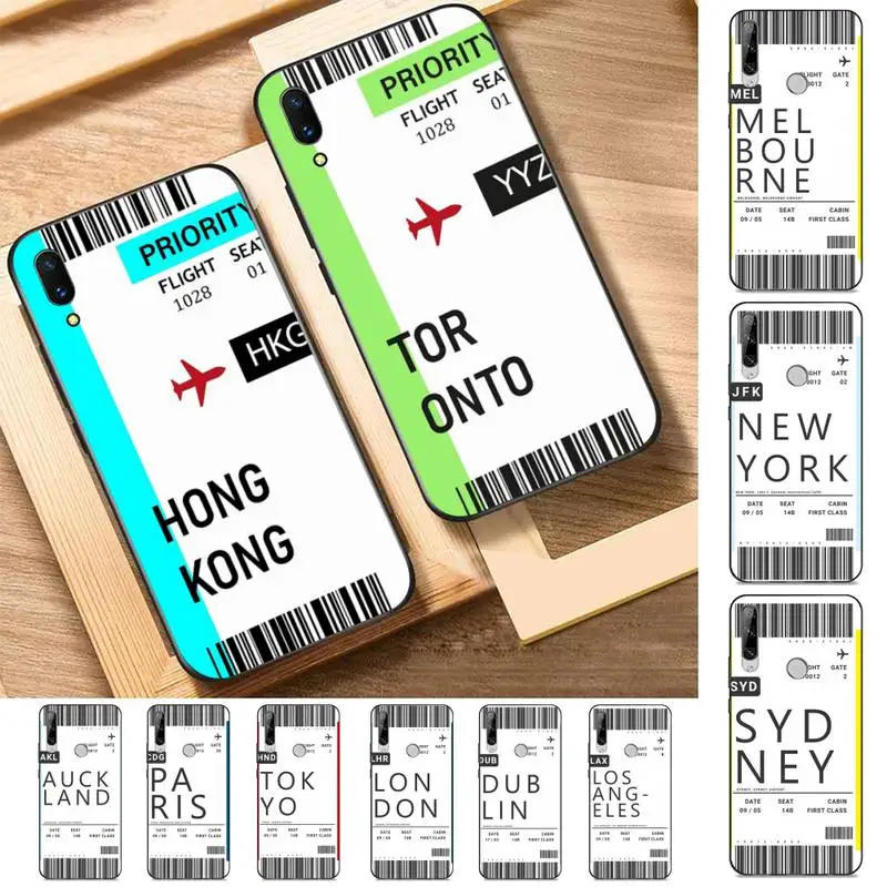 

Dubai Singapore World City travel ticket label Phone Case for Huawei Y 6 9 7 5 8s prime 2019 2018 enjoy 7 plus