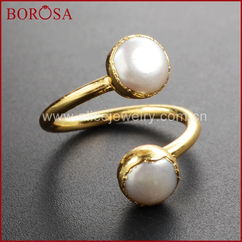 BOROSA 1 шт. жемчужное кольцо золотое покрытие модные кольца из натурального белого