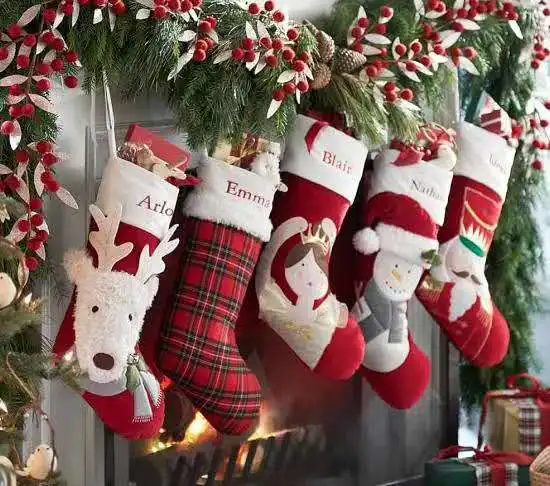

American retro velveteen Christmas socks gift bag embroidered name logo
