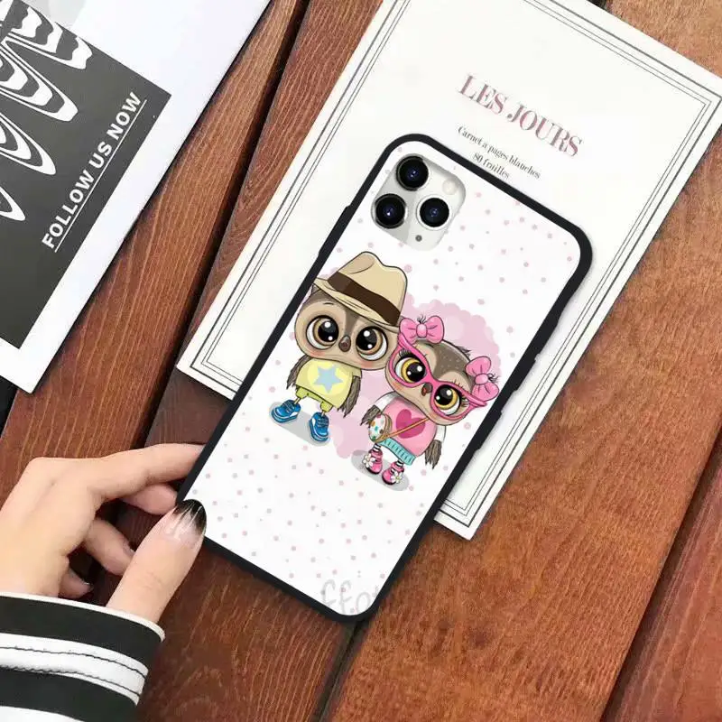 

Owl Hearts Lover cute cartoon luxury design Phone Case shell for iPhone 11 12 pro XS MAX 8 7 6 6S Plus X 5S SE 2020 XR