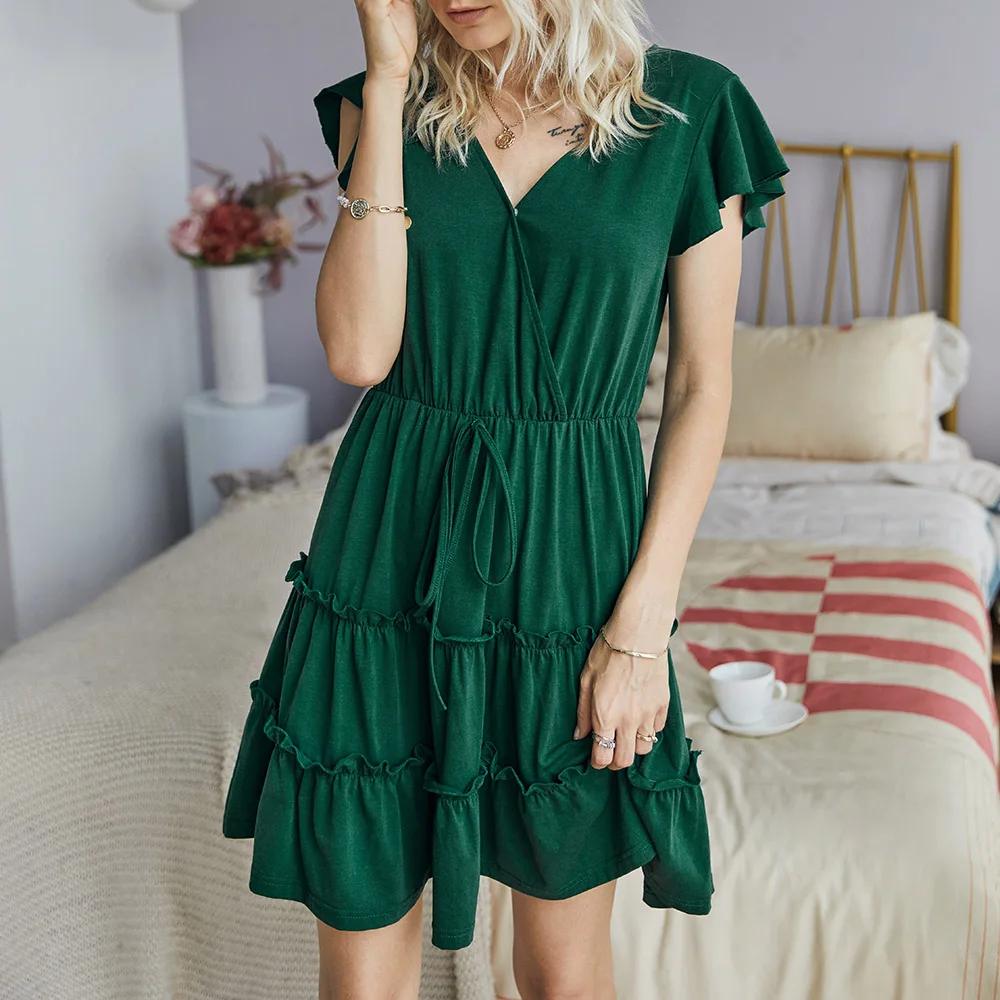 2020 женское летнее хлопковое Повседневное платье с коротким рукавом однотонное