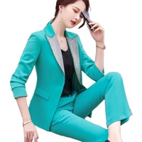 korean autumn and winter womens work clothes office suit pink jacket two piece fashion formal uniform trousers 2 piece suit