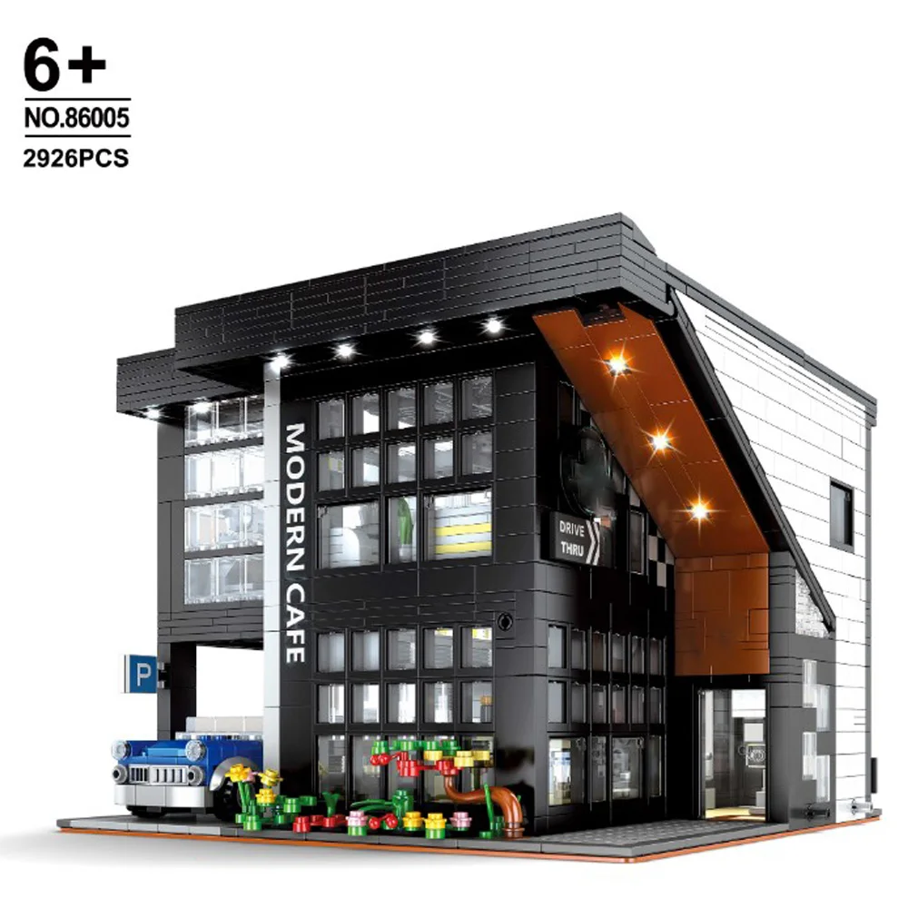 Juego de bloques de construcci&oacute;n modelo cafeter&iacute;a moderna para ni&ntilde;os, juguete de ladrillos para armar cafeter&iacute;a moderna, serie Street View Architecture, c&oacute;digo 86005, compatible con 45635-0