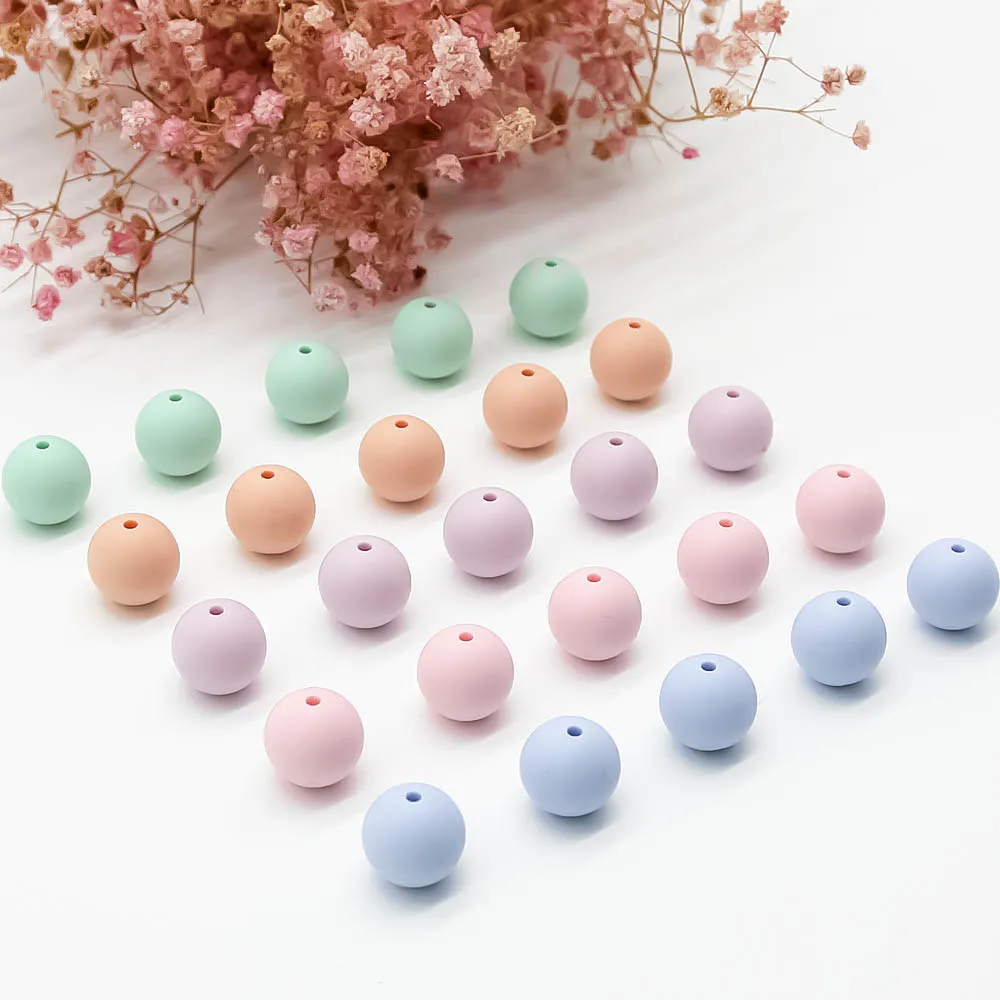 Cute-idea 300pcs 15MM round Loose Silicone Bead for Teething Necklace silicone diy beads for baby teether BPA safe loose bead