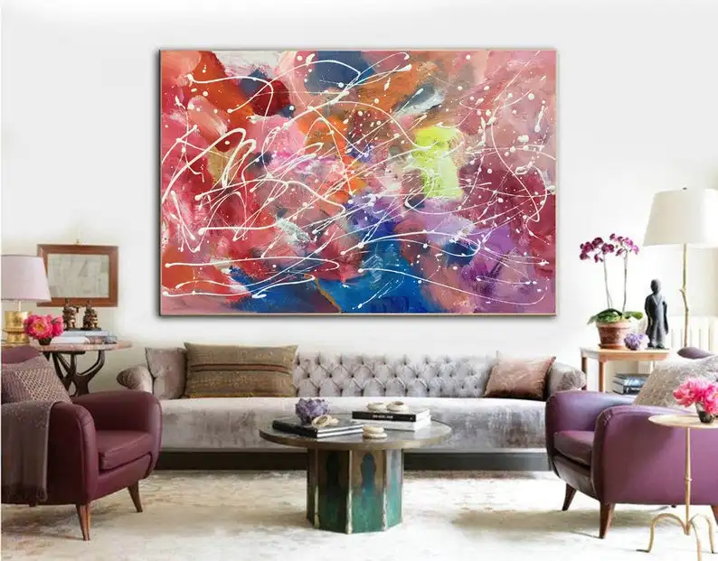 

Картина для спальни, абстрактная картина в стиле Джексона Поллока, оригинальная Большая Картина на холсте, большая картина, картина ручной ...